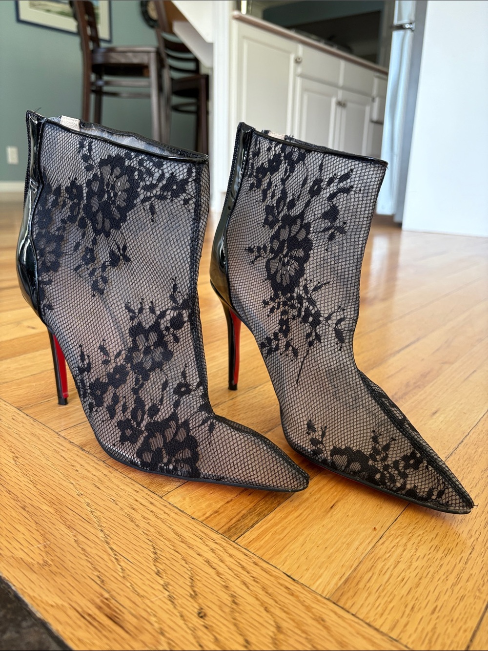 Christian Louboutin Gipsybootie lace pumps with sheer floral pattern & red sole